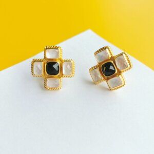 Savoy Gold Clear Crystal & Black Obsidian Stud Earrings by Julie Vos